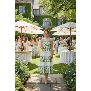 Adelyn Rae Lisha Embroidered Floral Leaf Tiered Midi Dress 100% Cotton Romantic